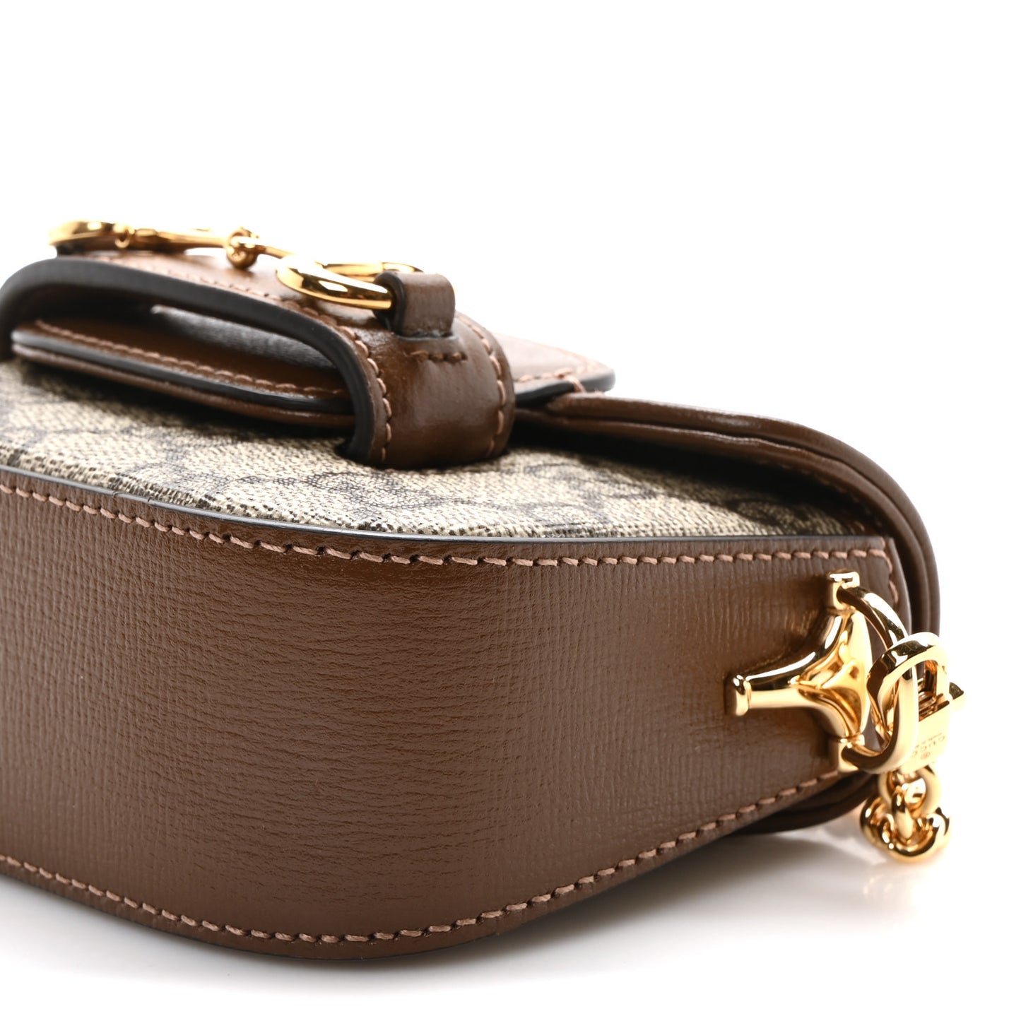 GG Supreme Monogram Azalea Calfskin Web Horsebit 1955 Wallet On Strap Beige Ebony Brown Sugar