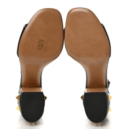 Valentino Garavani Grained Calfskin Roman Stud Ankle Strap 75mm Sandals 39 Black 5 of 7