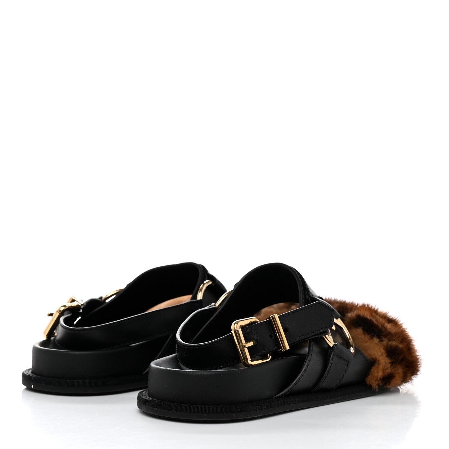 Fendi Vitello Mink F is Fendi FF Slingback Flat Sandals 39.5 Tobacco Black 4 of 8