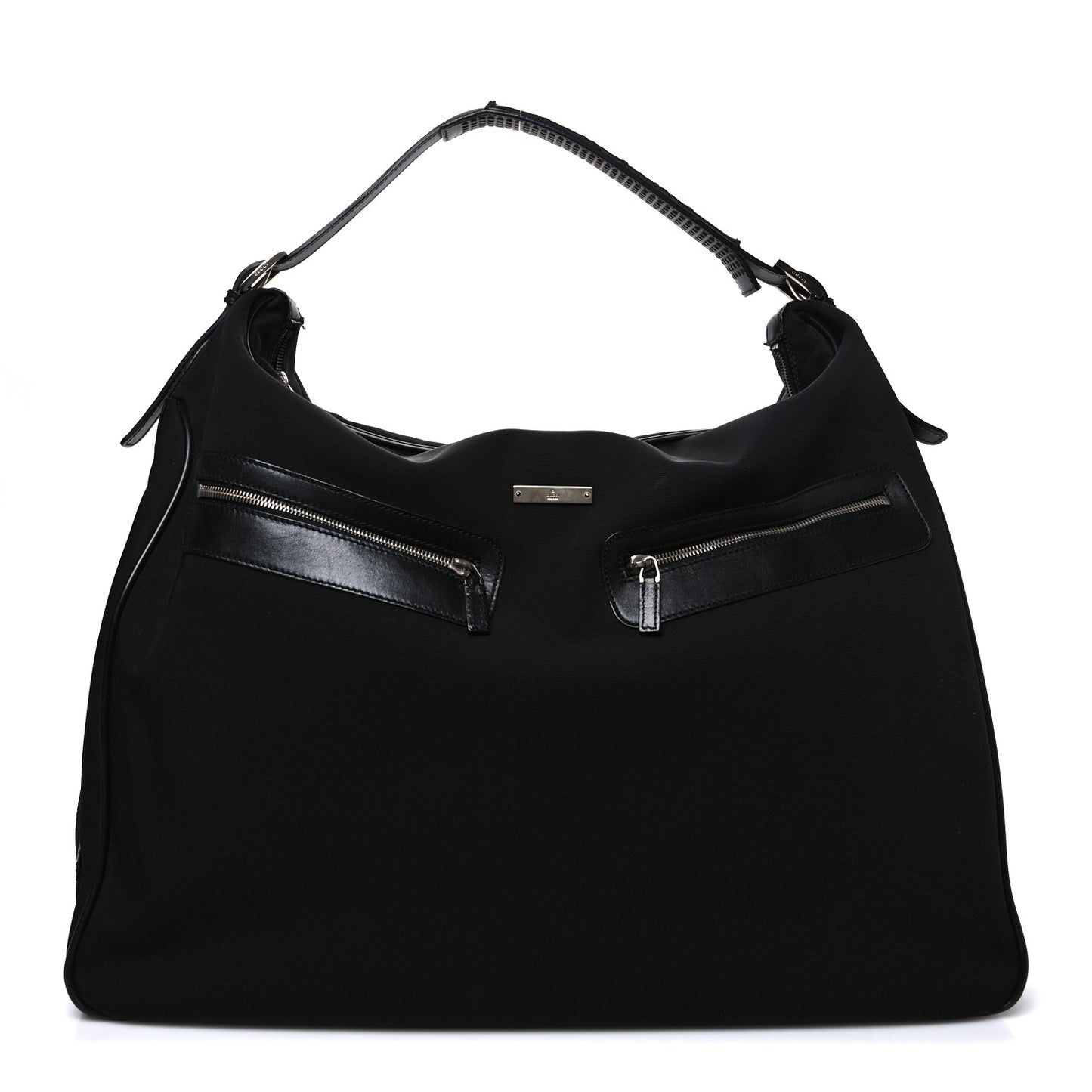 Calfskin Canvas Double Zip Large Travel Bag Black