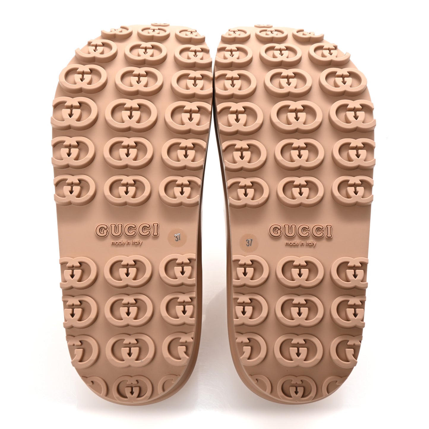Soft Rubber Womens Interlocking G Platform 42mm Slide Sandals 37 Vintage Camel