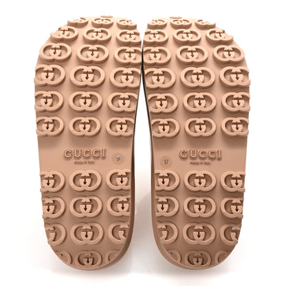 Gucci Soft Rubber Womens Interlocking G Platform 42mm Slide Sandals 37 Vintage Camel 6 of 10