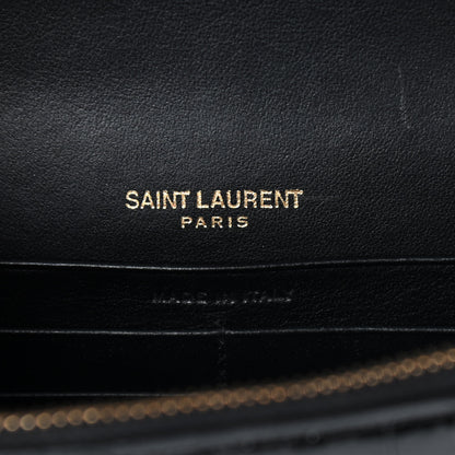 Saint Laurent Calfskin Crocodile Embossed Kate Monogram Tassel Chain Wallet Black 6 of 9