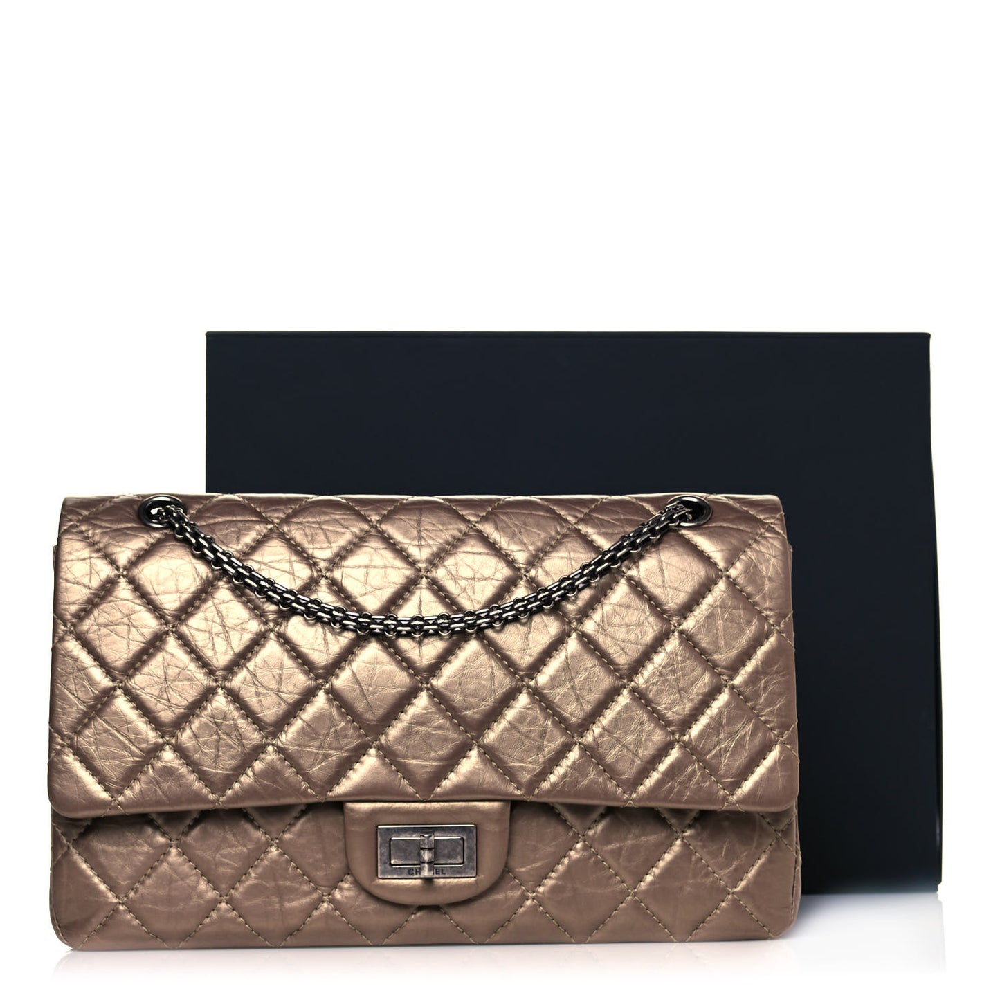 Metallic Aged Calfskin Quilted 2.55 Reissue 227 Flap Dark Gold