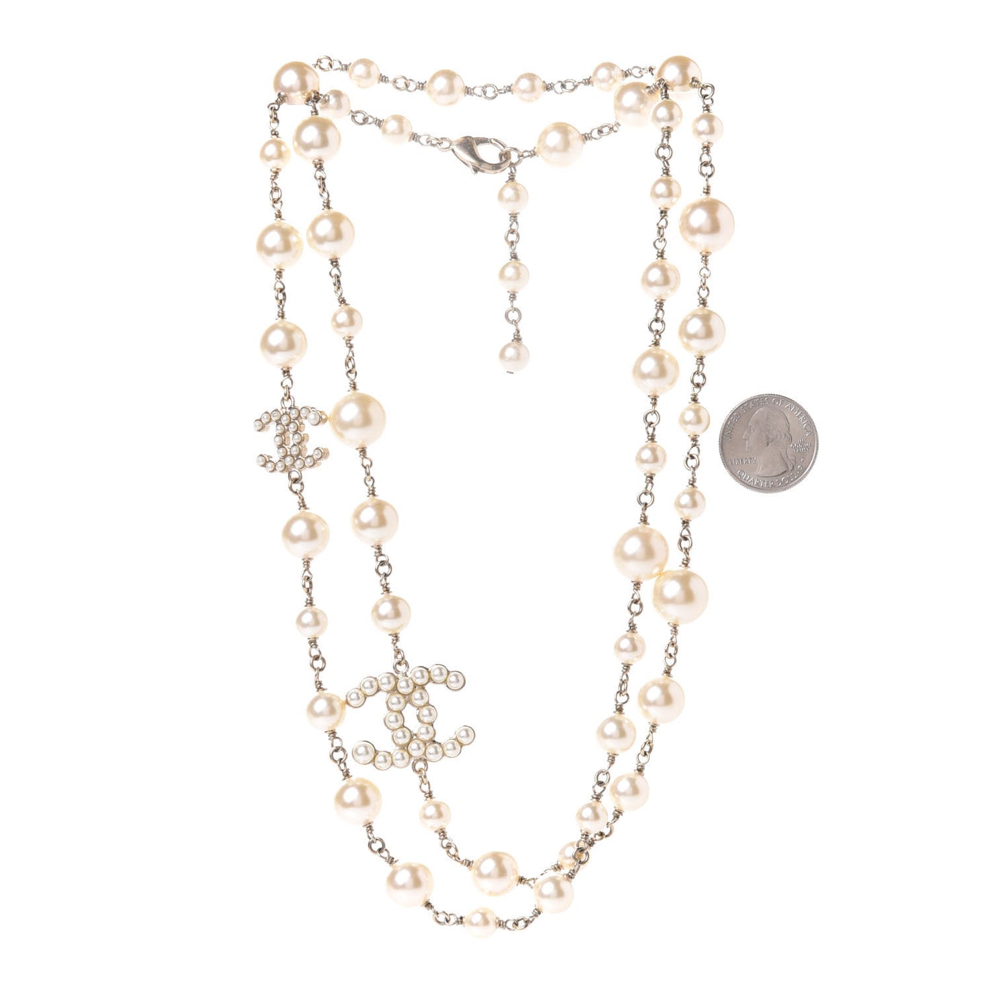 Pearl CC Long Necklace Gold