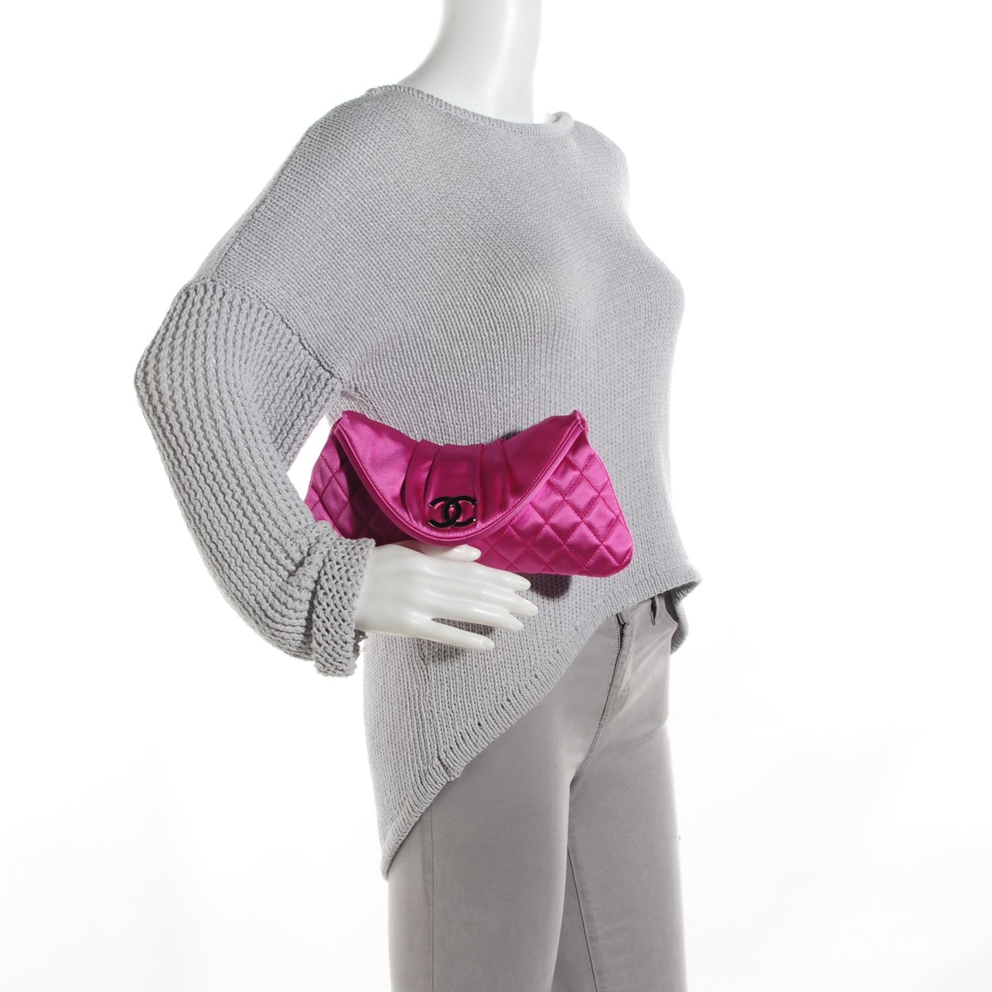 Satin Quilted Flap Clutch Fuchsia