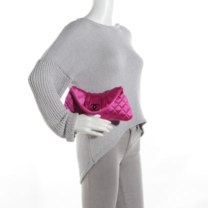 Chanel Satin Quilted Flap Clutch Fuchsia 2 of 7