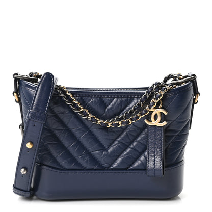 Chanel Aged Calfskin Chevron Quilted Small Gabrielle Hobo Blue 1 of 10