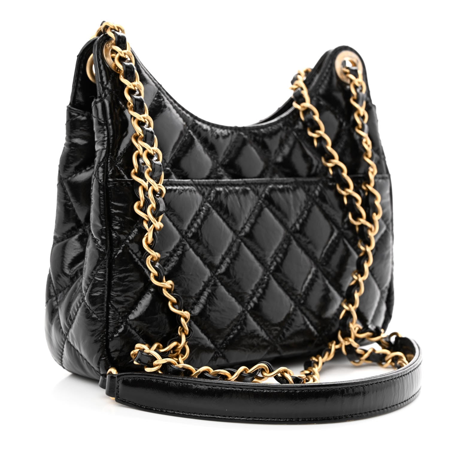 Chanel Shiny Crumpled Calfskin Quilted Small Wavy CC Hobo Black 3 of 10