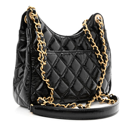 Chanel Shiny Crumpled Calfskin Quilted Small Wavy CC Hobo Black 3 of 10