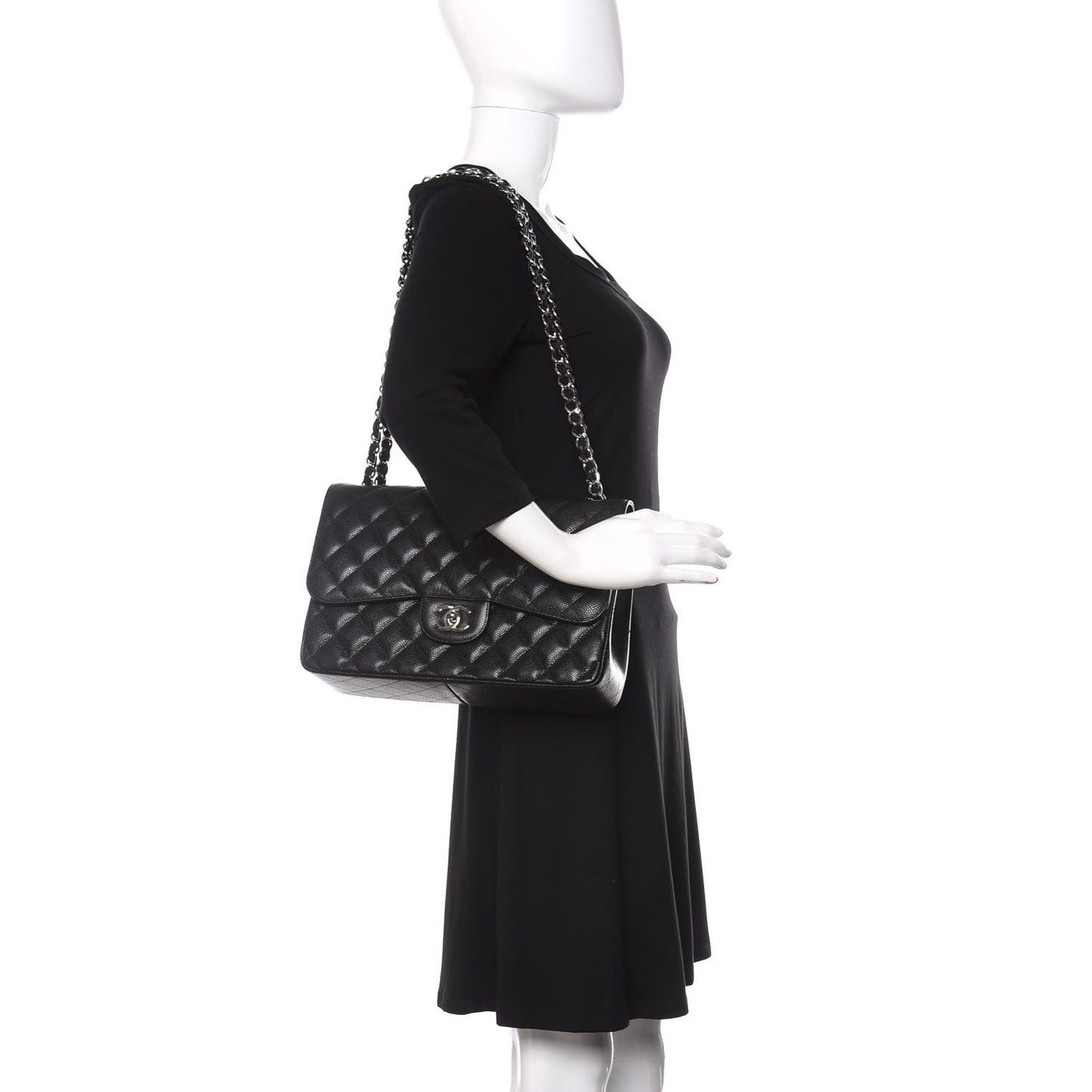 Caviar Quilted Jumbo Double Flap Black