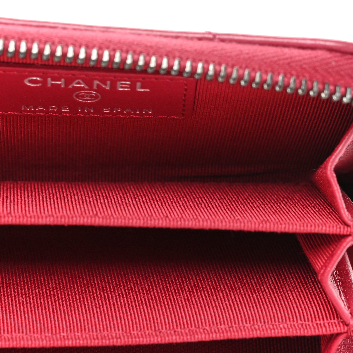 Chanel Aged Calfskin Chevron Quilted Gabrielle Zip Around Coin Purse Wallet Dark Pink 7 of 10