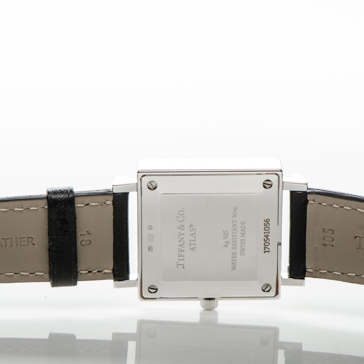 Tiffany Sterling Silver Calfskin 27mm Atlas Square Quartz Watch 5 of 8