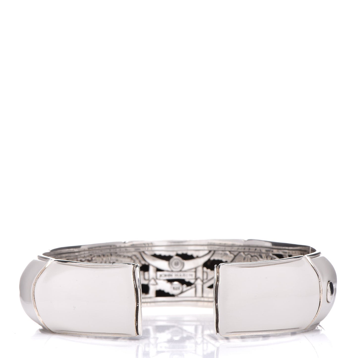 Sterling Silver Enamel Bamboo Cuff M White