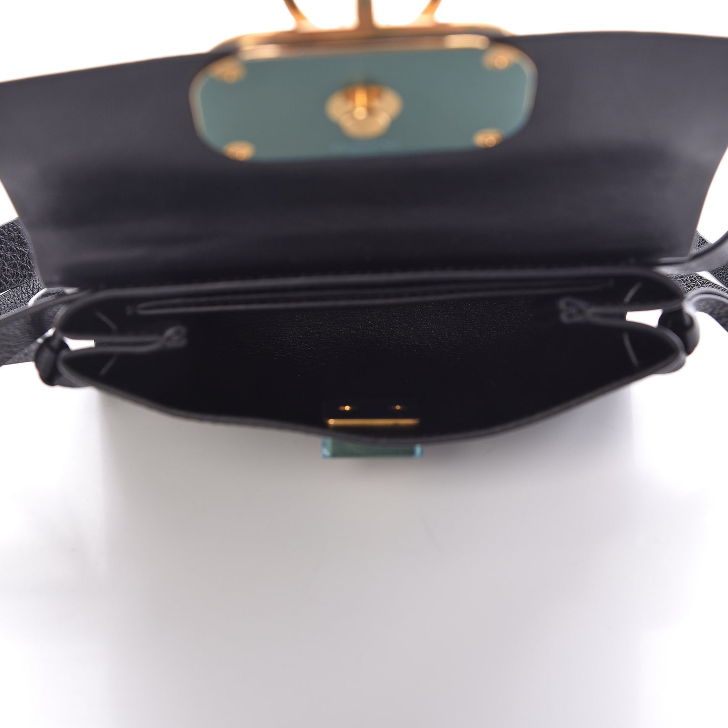 Textured Patent Calfskin VRing Belt Bag Black