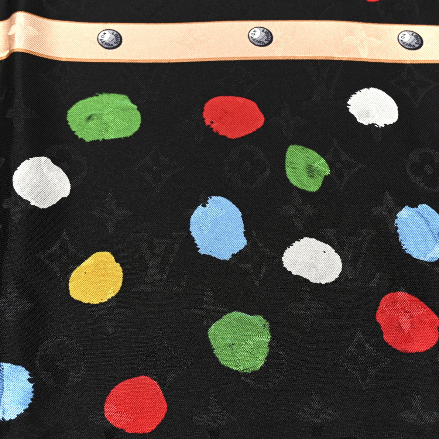 LV X YK Silk Monogram Dots Square Scarf 90 Black