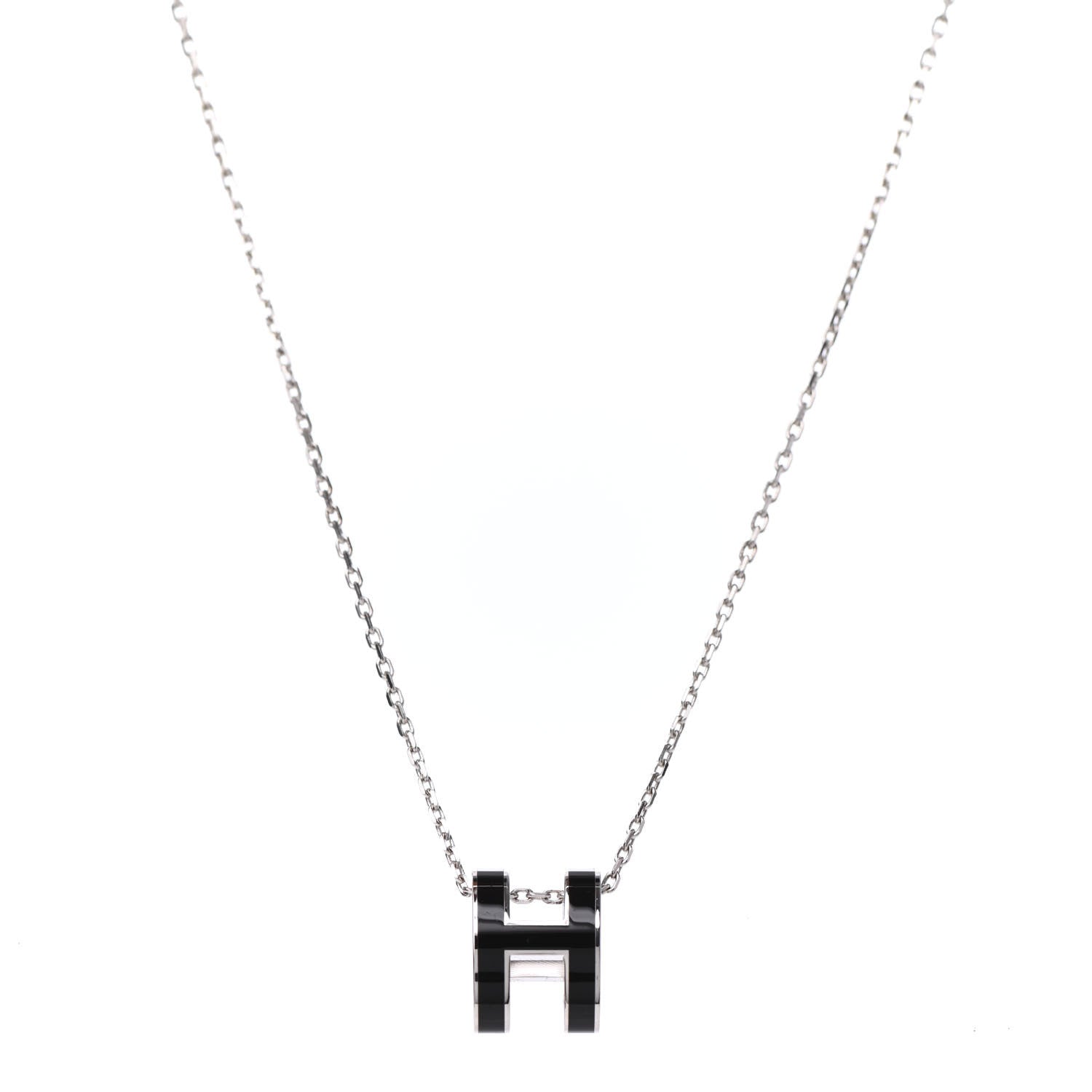 Hermes Lacquered Palladium Pop H Pendant Necklace Black 1 of 3