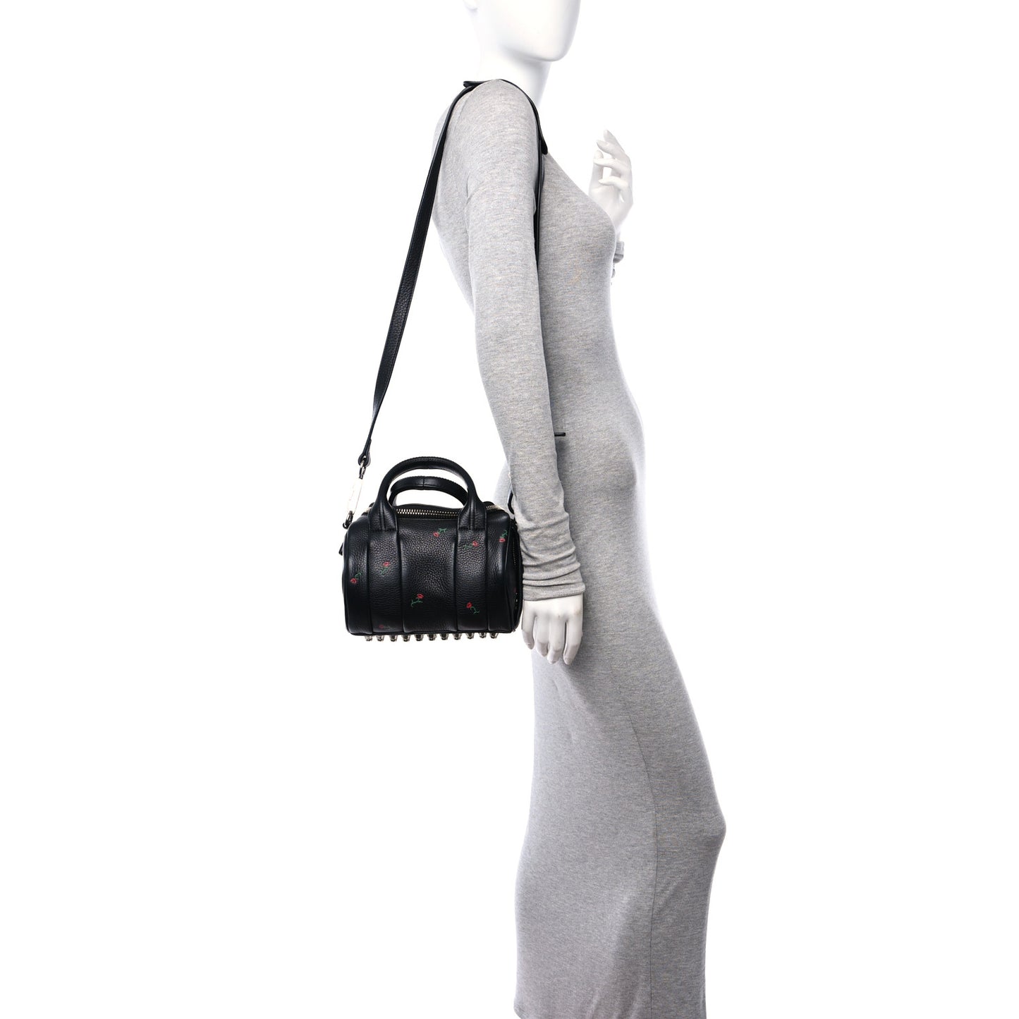 Pebbled Lambskin Rose Printed Mini Rockie Black Silver Hardware