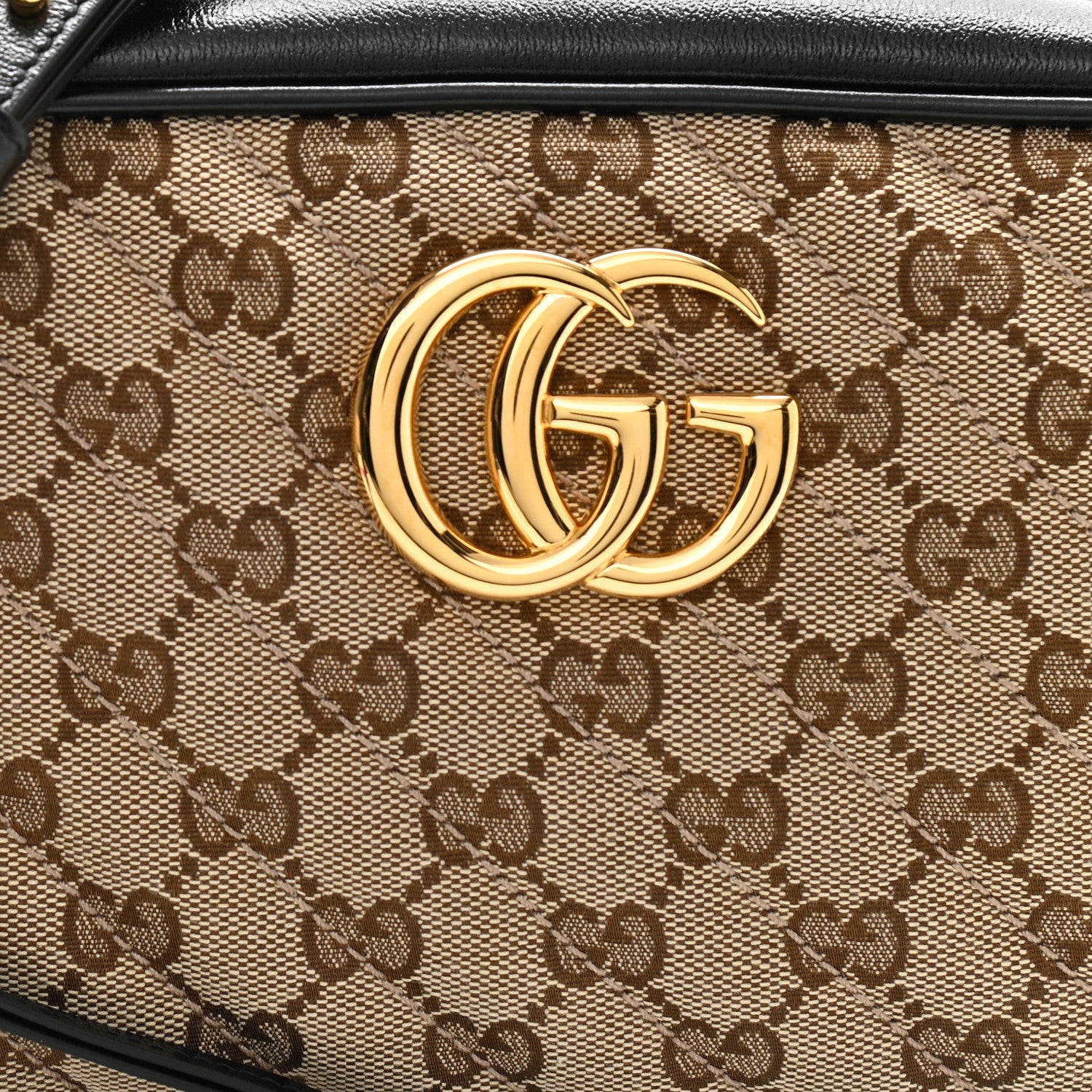 Gucci Monogram Matelasse Diagonal Small GG Marmont Chain Shoulder Bag Beige Black 8 of 10