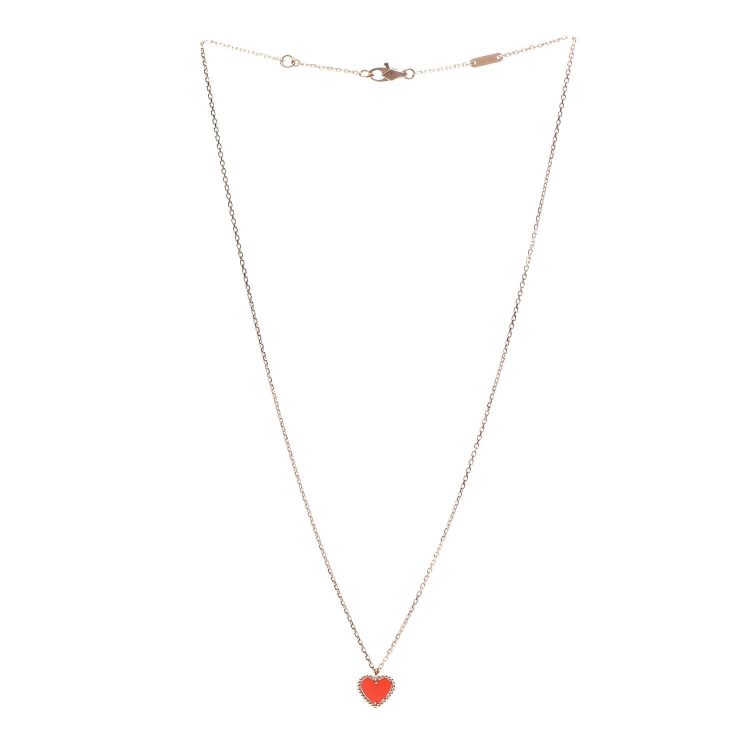 Van Cleef & Arpels 18K Rose Gold Carnelian Sweet Alhambra Heart Pendant Necklace 3 of 7