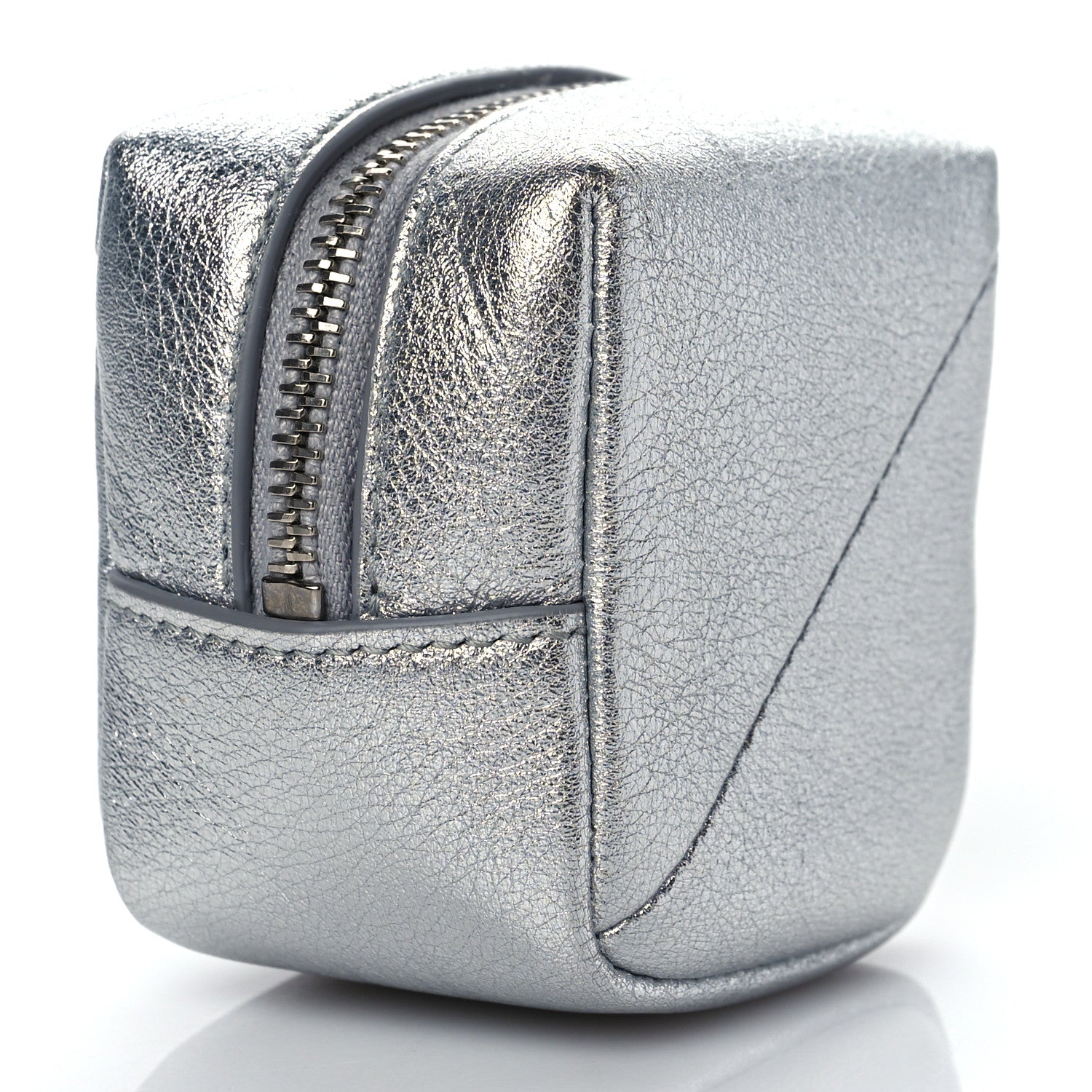 Saint Laurent Crinkled Lame Calfskin Jaime Cube Charm Keychain Silver 3 of 9