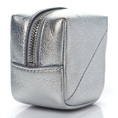 Saint Laurent Crinkled Lame Calfskin Jaime Cube Charm Keychain Silver 3 of 9