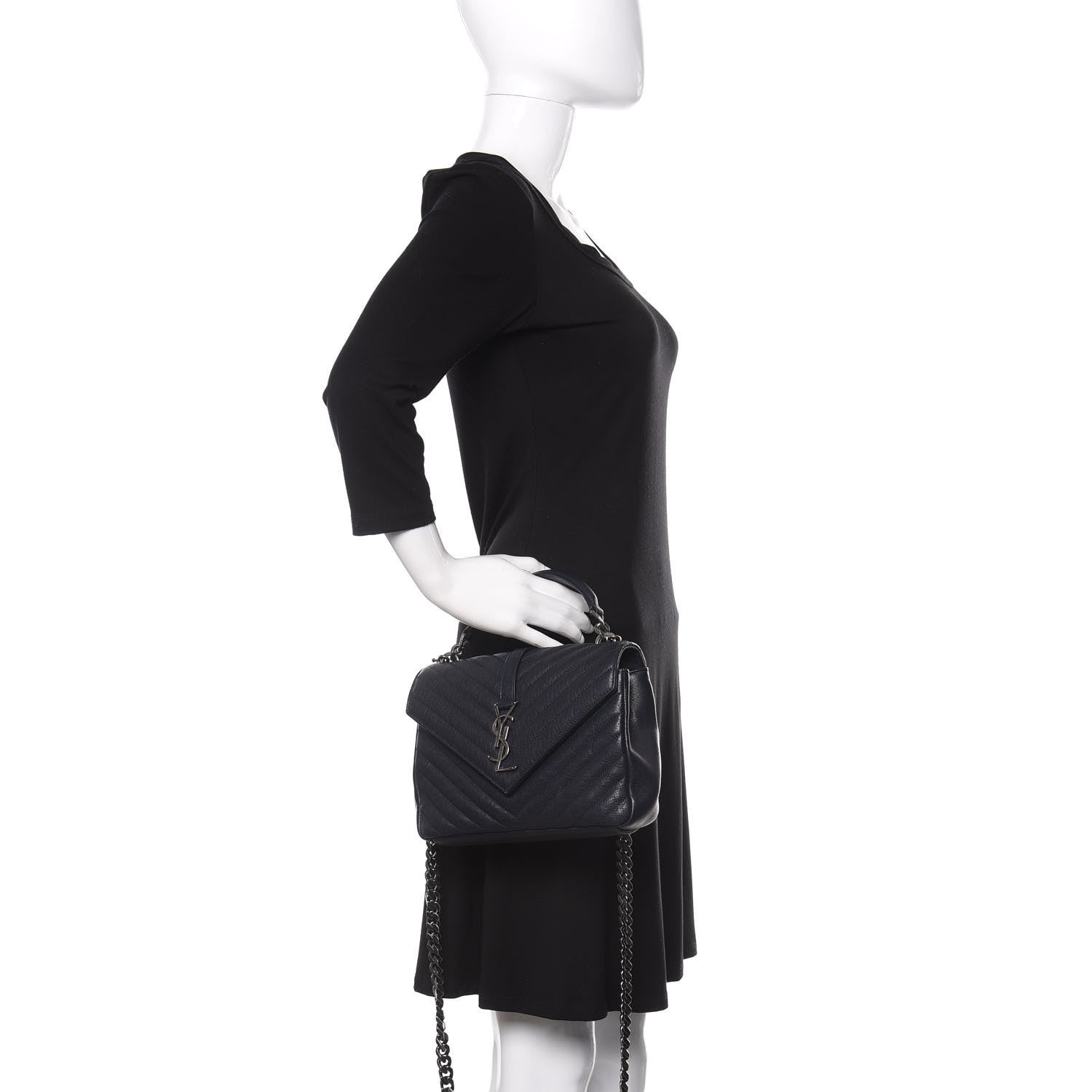 Saint Laurent Sheepskin Matelasse Chevron Monogram Medium College Bag Deep Marine 3 of 13