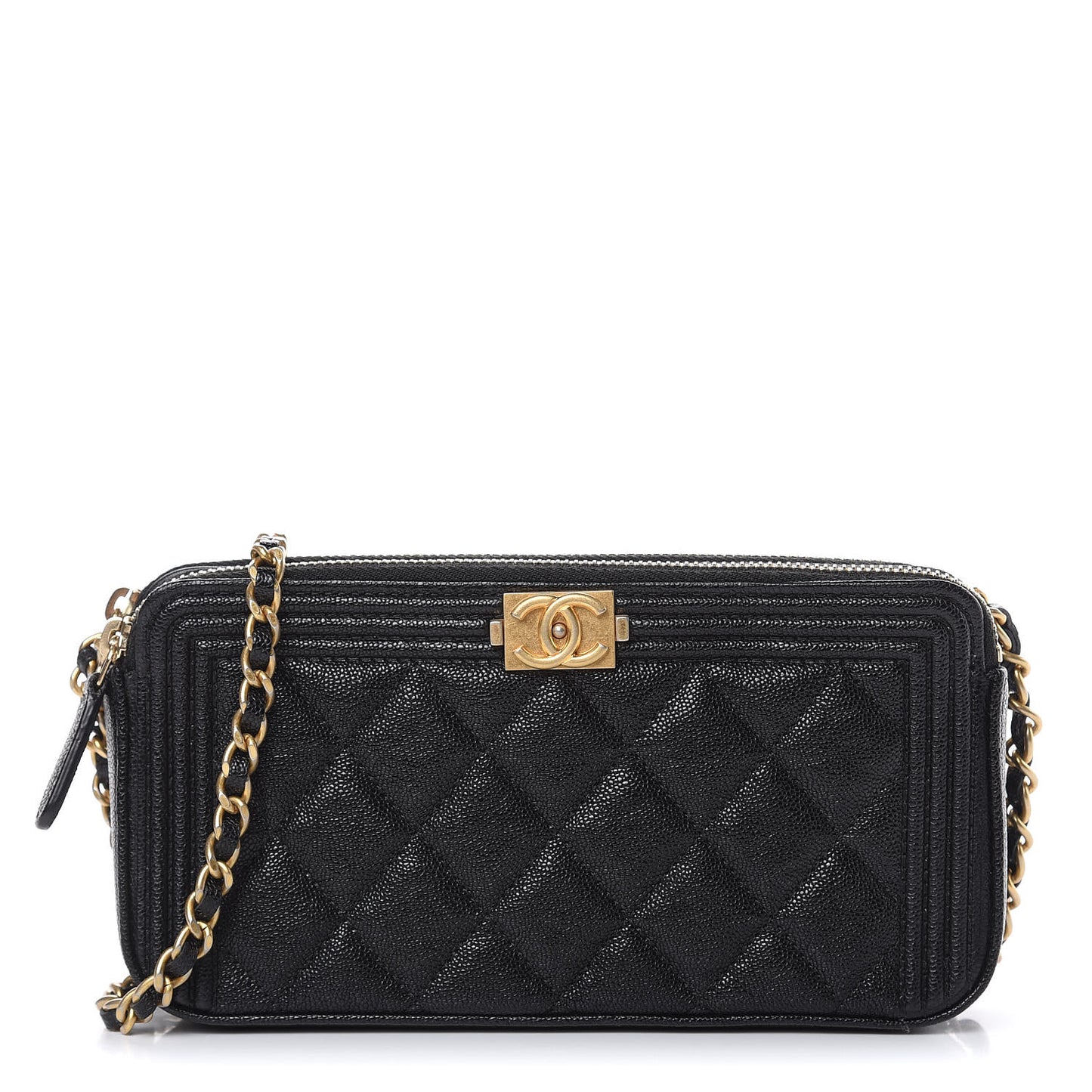 Caviar Quilted Small Boy Clutch With Chain Black