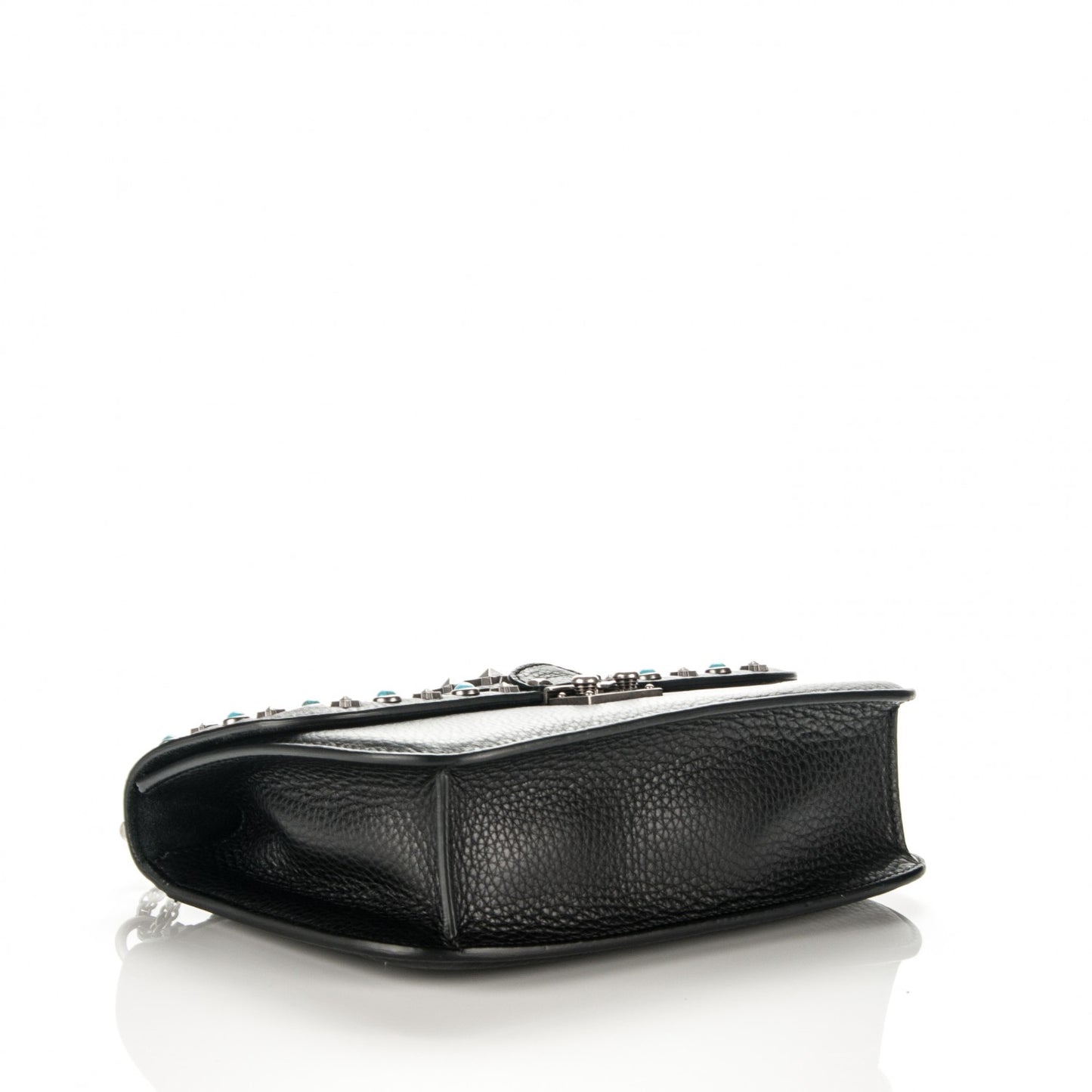 Pebbled Calfskin Star Studded Medium Lock Flap Black