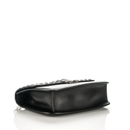 Valentino Garavani Pebbled Calfskin Star Studded Medium Lock Flap Black 4 of 6