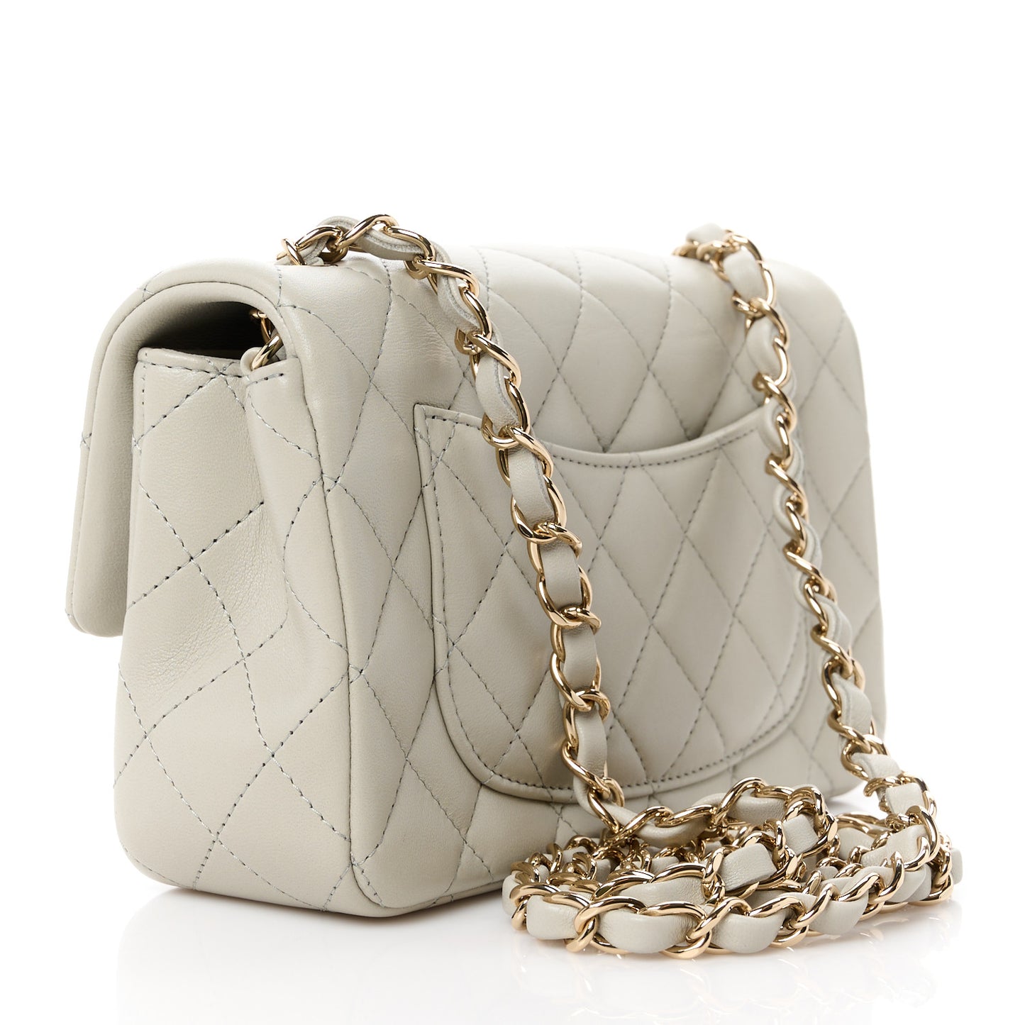 Lambskin Quilted Mini Rectangular Flap Grey