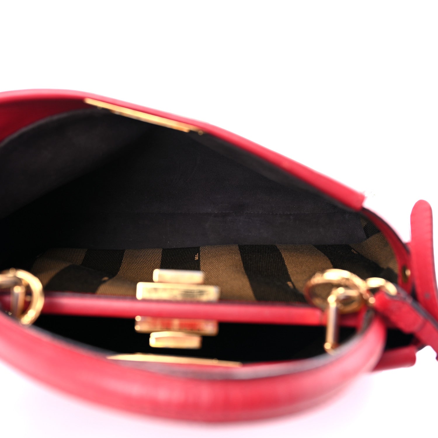 Fendi Vitello Morgan Fabric Jacquard Pequin Medium Peekaboo Iconic Satchel Mattone Tobacco Black 5 of 25