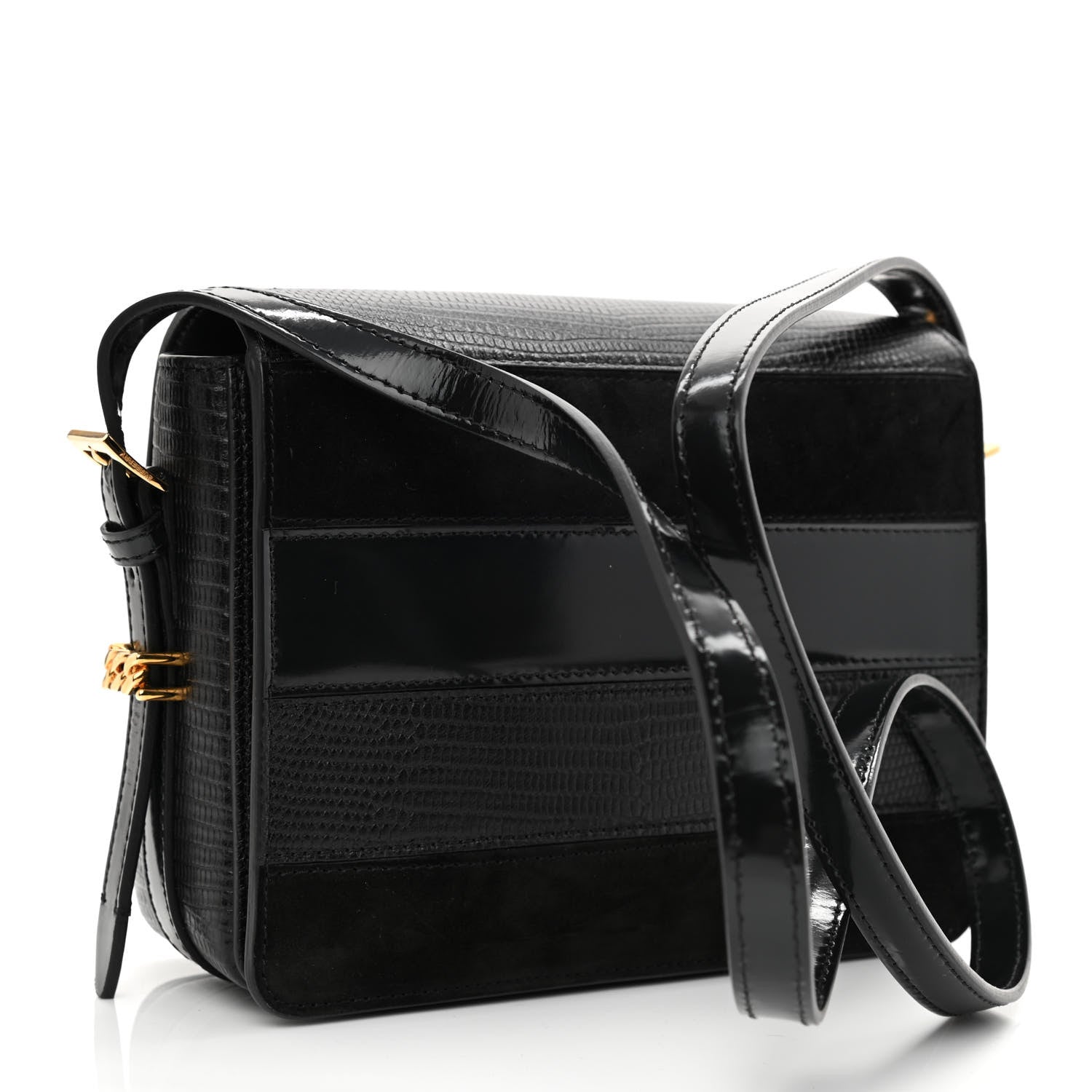 Burberry Calfskin Lizard Embossed Two Tone Small Grace Bag Black 3 of 12