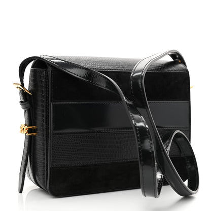 Burberry Calfskin Lizard Embossed Two Tone Small Grace Bag Black 3 of 12