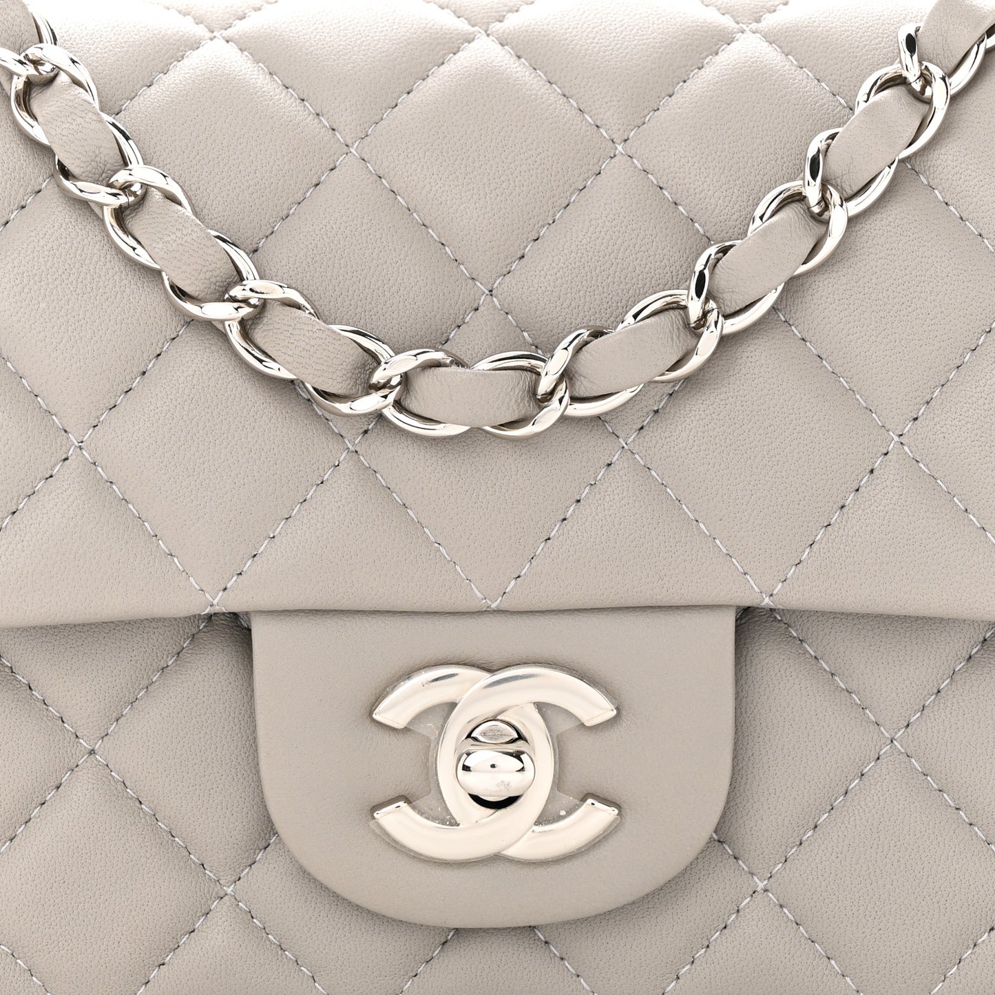 Lambskin Quilted Mini Rectangular Flap Grey