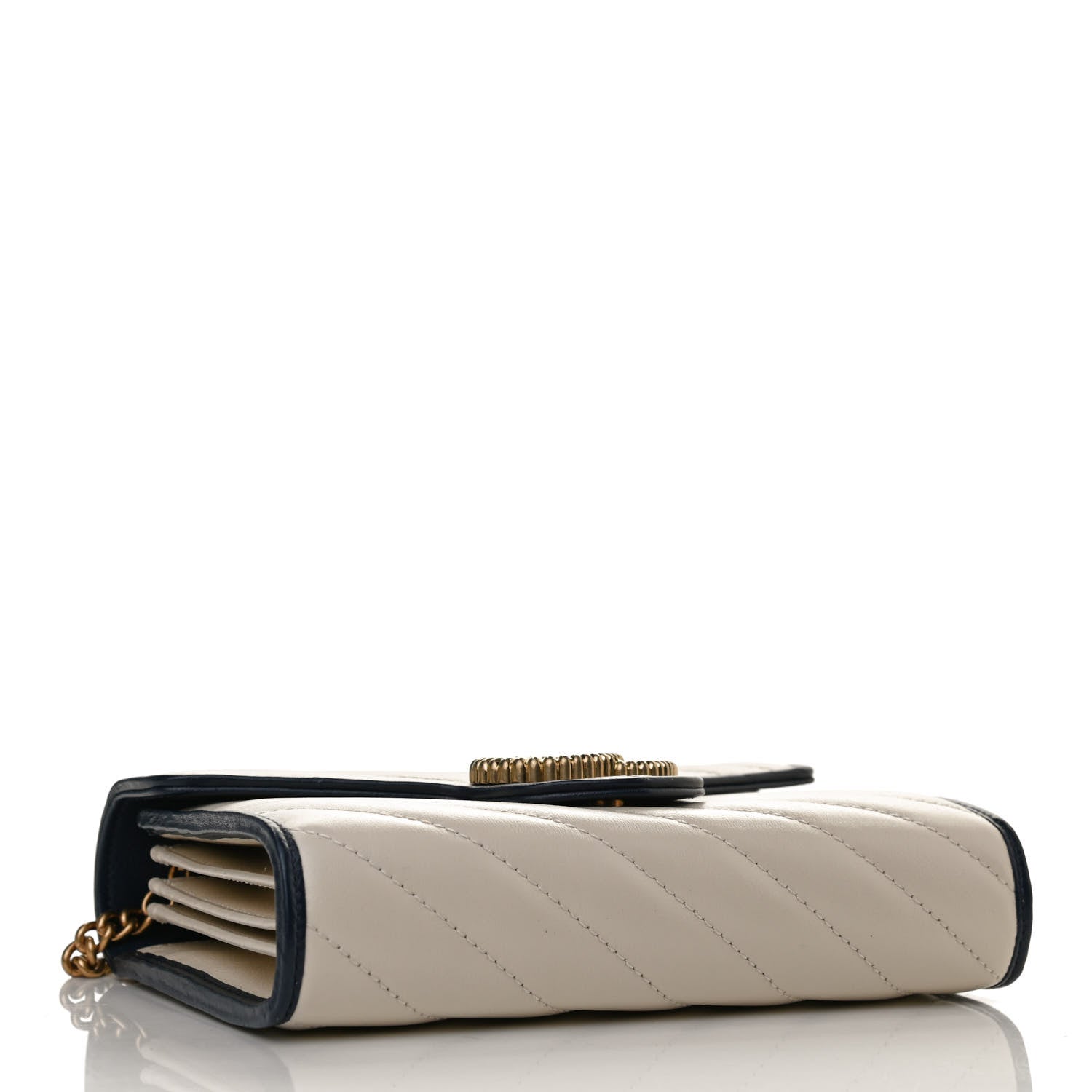Gucci Vintage Effect Calfskin Matelasse Diagonal Torchon GG Marmont Chain Wallet Mystic White Blue Agata 4 of 10