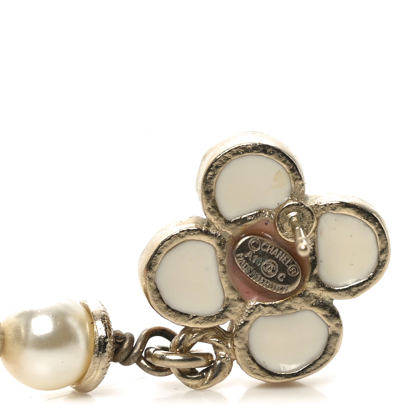 Resin Pearl CC Flower Drop Earrings  Pink Beige