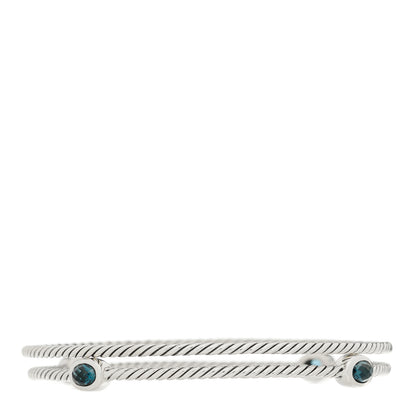 David Yurman Sterling Silver Hampton Blue Topaz Color Classics Bangle Bracelet Set of 2 2 of 3