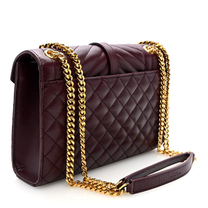 Saint Laurent Grain De Poudre Textured Mixed Matelasse Medium Triquilt Monogram Satchel Rouge Legion 3 of 9