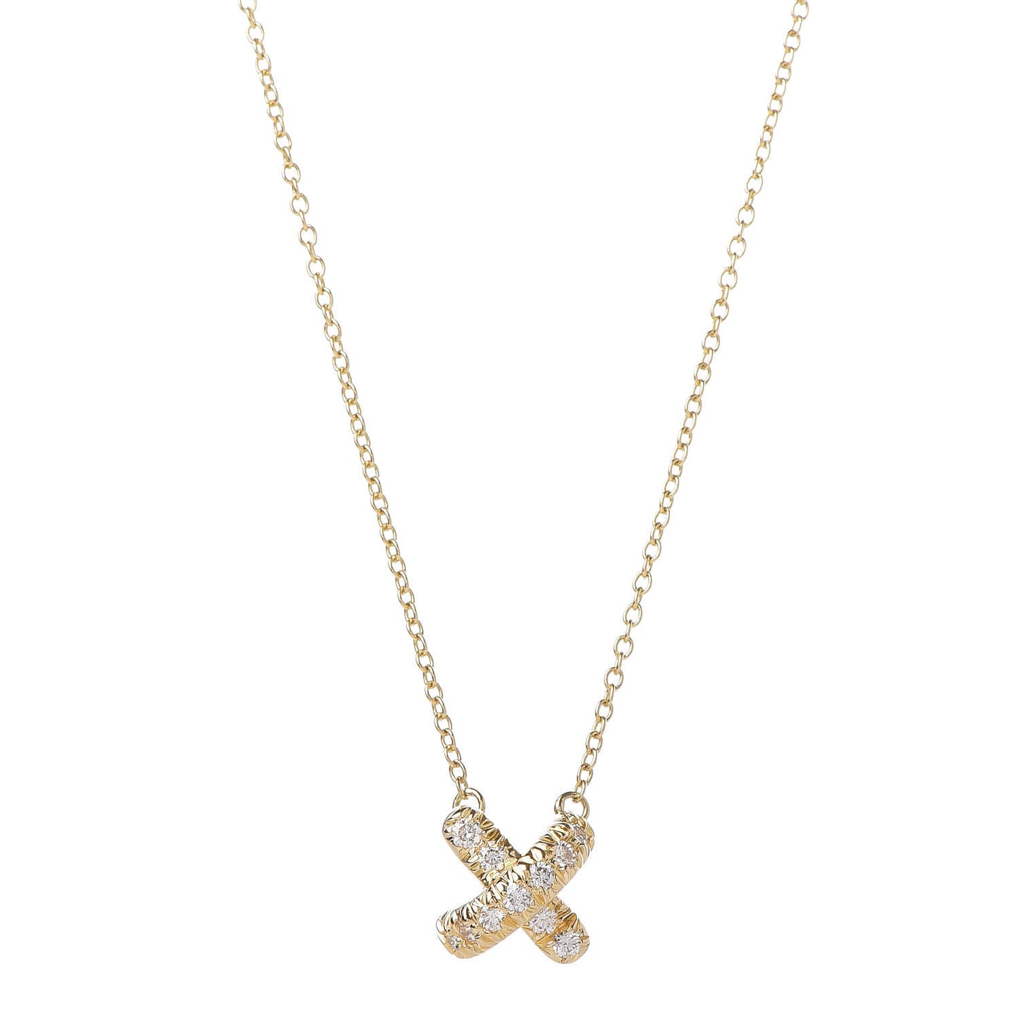 18K Yellow Gold Diamond Cross Stitch Pendant Necklace