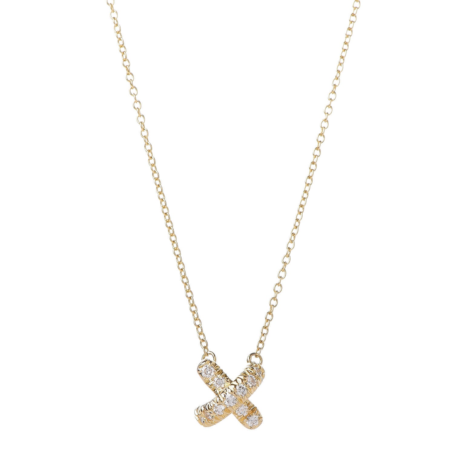 Tiffany 18K Yellow Gold Diamond Cross Stitch Pendant Necklace 4 of 6