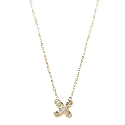 Tiffany 18K Yellow Gold Diamond Cross Stitch Pendant Necklace 4 of 6