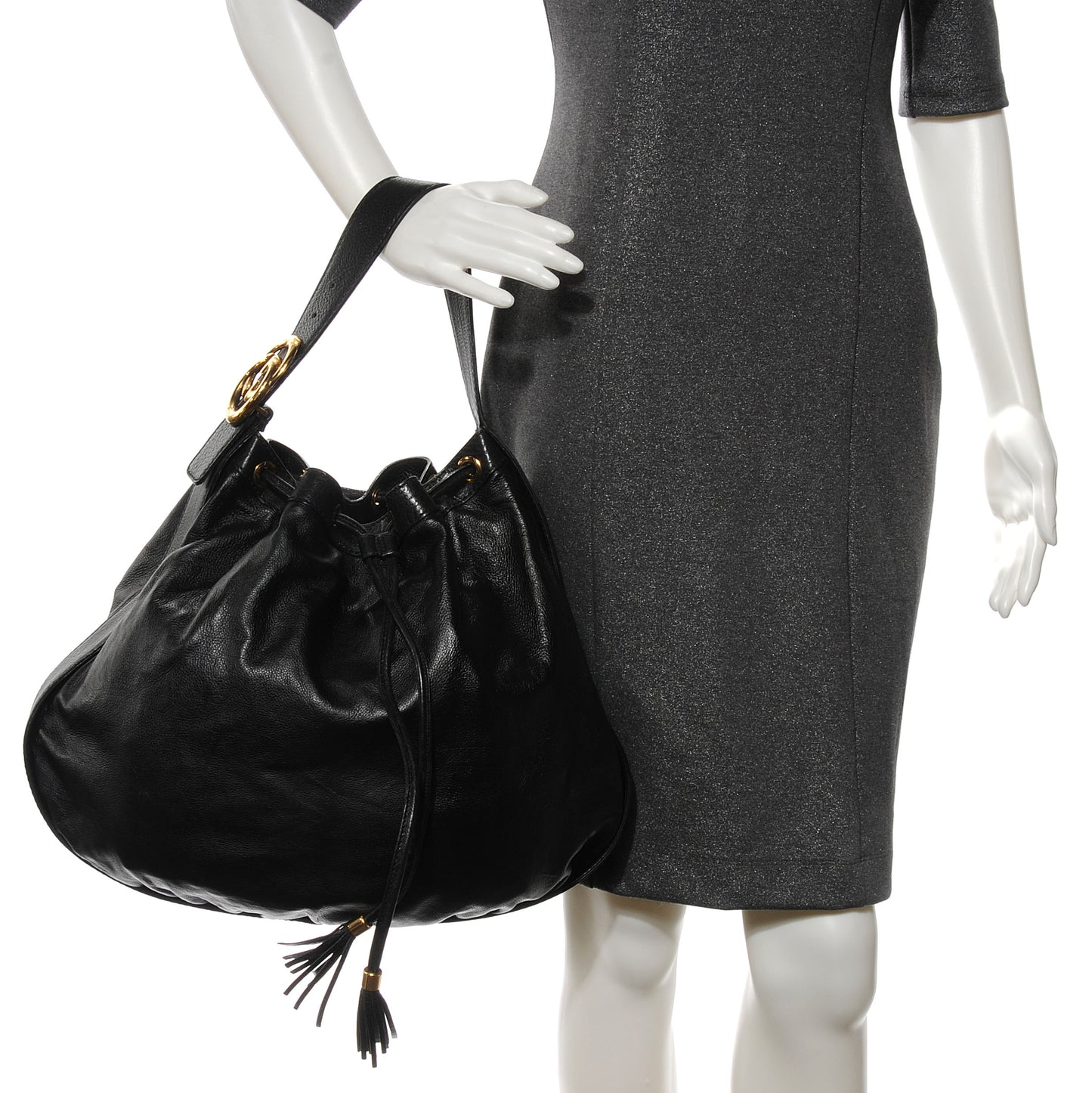 Pebbled Calfskin Medium Interlocking Icon Shoulder Bag Black