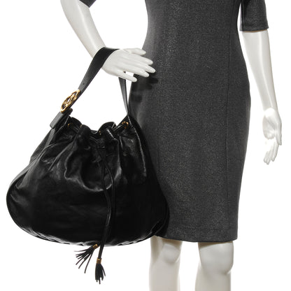 Gucci Pebbled Calfskin Medium Interlocking Icon Shoulder Bag Black 2 of 7