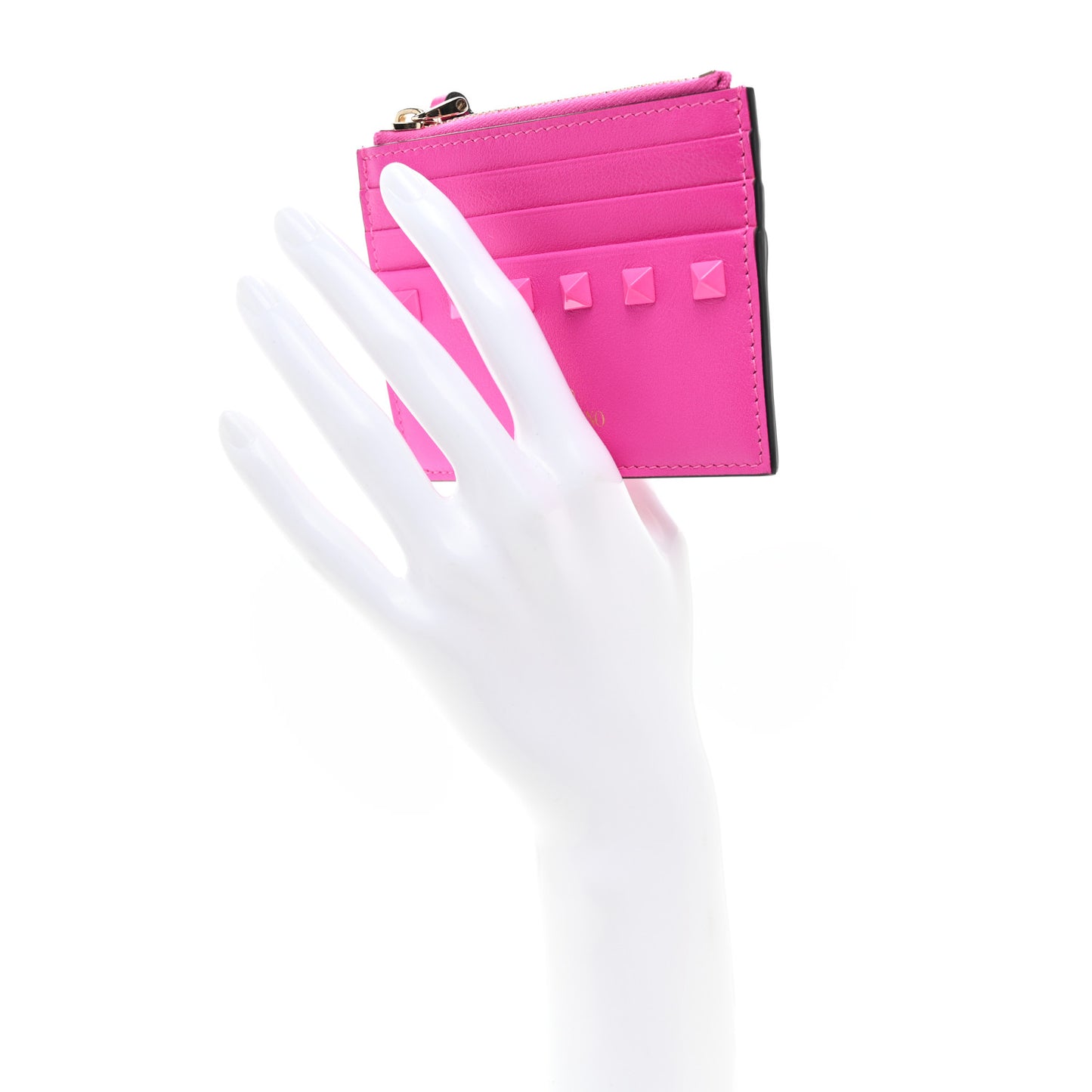Nappa Tonal Monochrome Rockstud Coin Case Card Holder Pink PP
