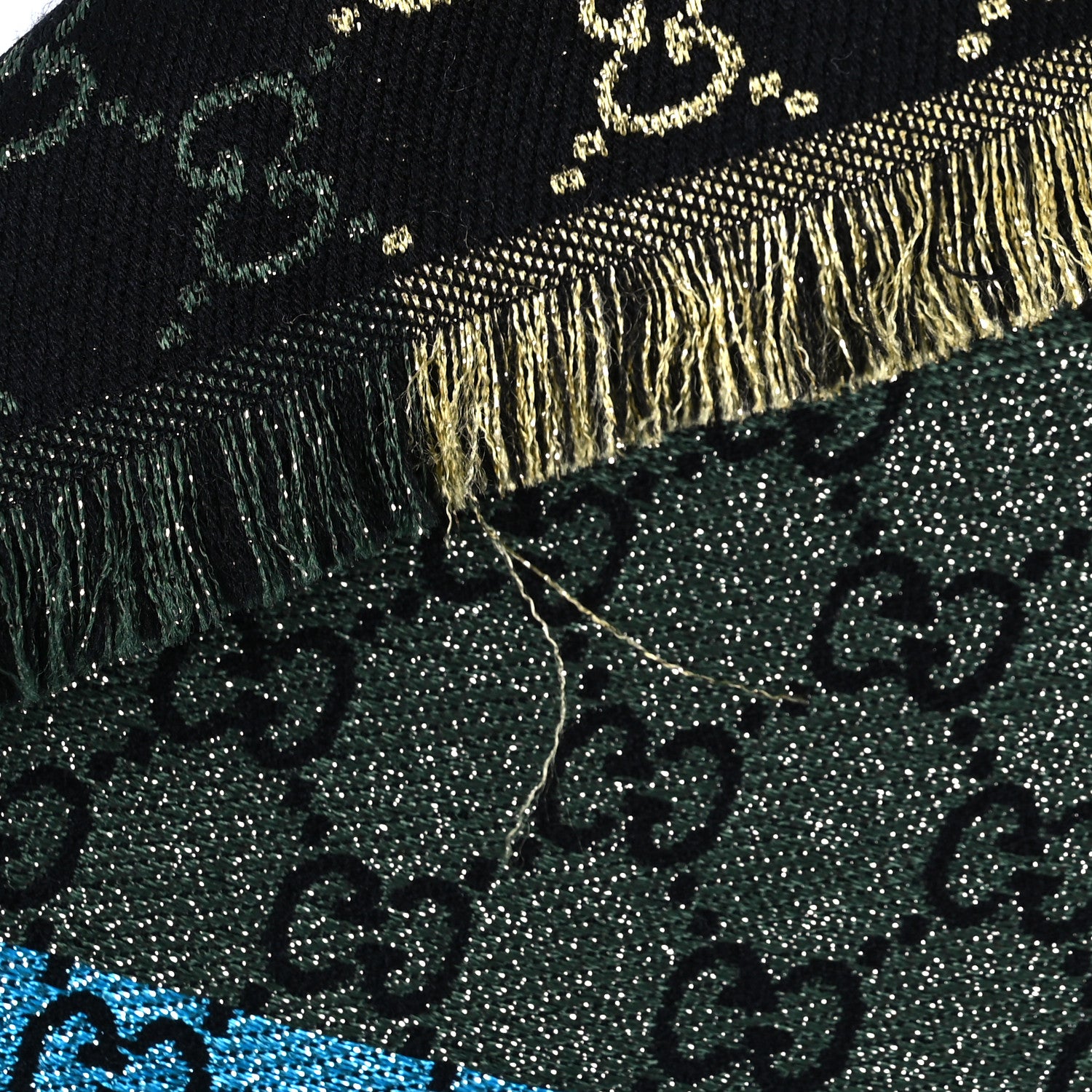 Gucci Viscose Cotton Silk Jacquard GG Monogram Shiny Summer Square Shawl Black Multicolor 5 of 6