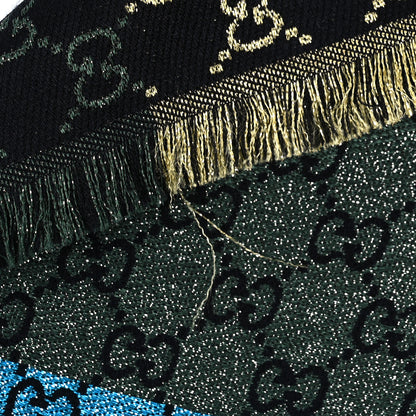Gucci Viscose Cotton Silk Jacquard GG Monogram Shiny Summer Square Shawl Black Multicolor 5 of 6