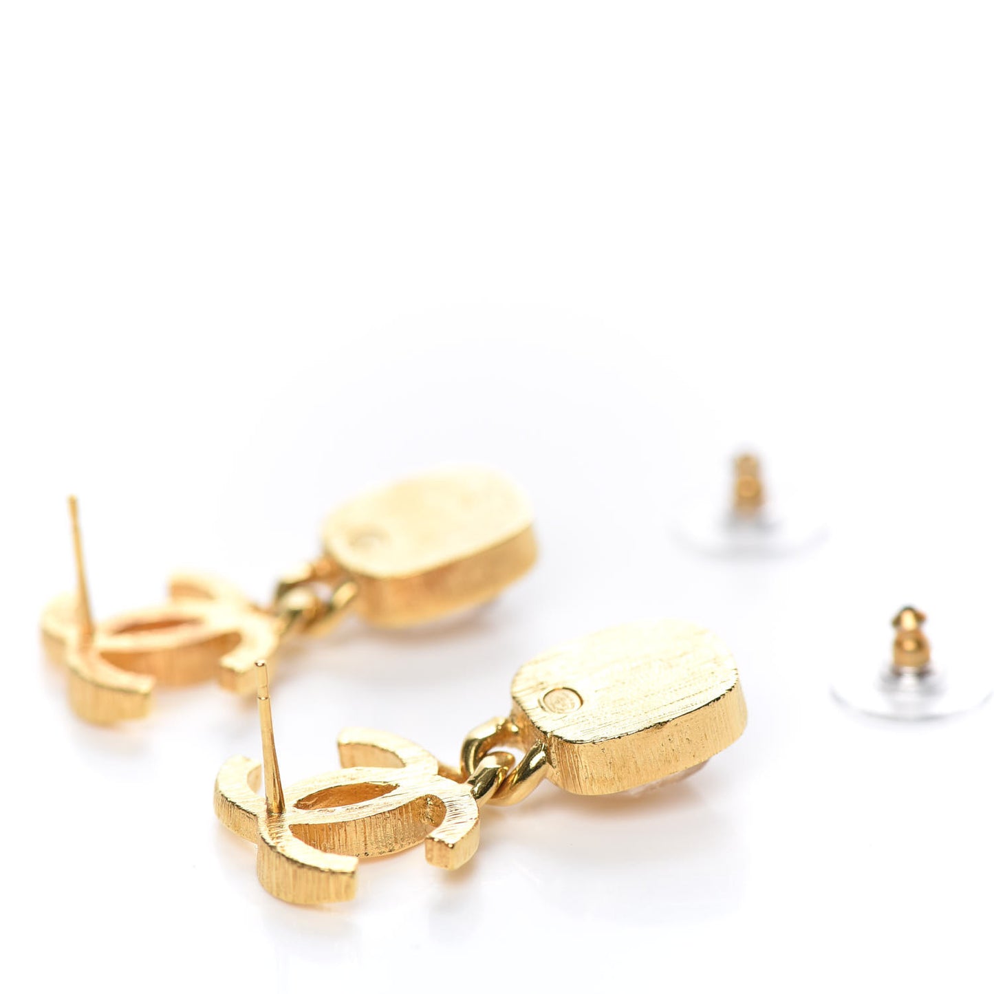 Metal Natural Stones CC Drop Earrings Gold