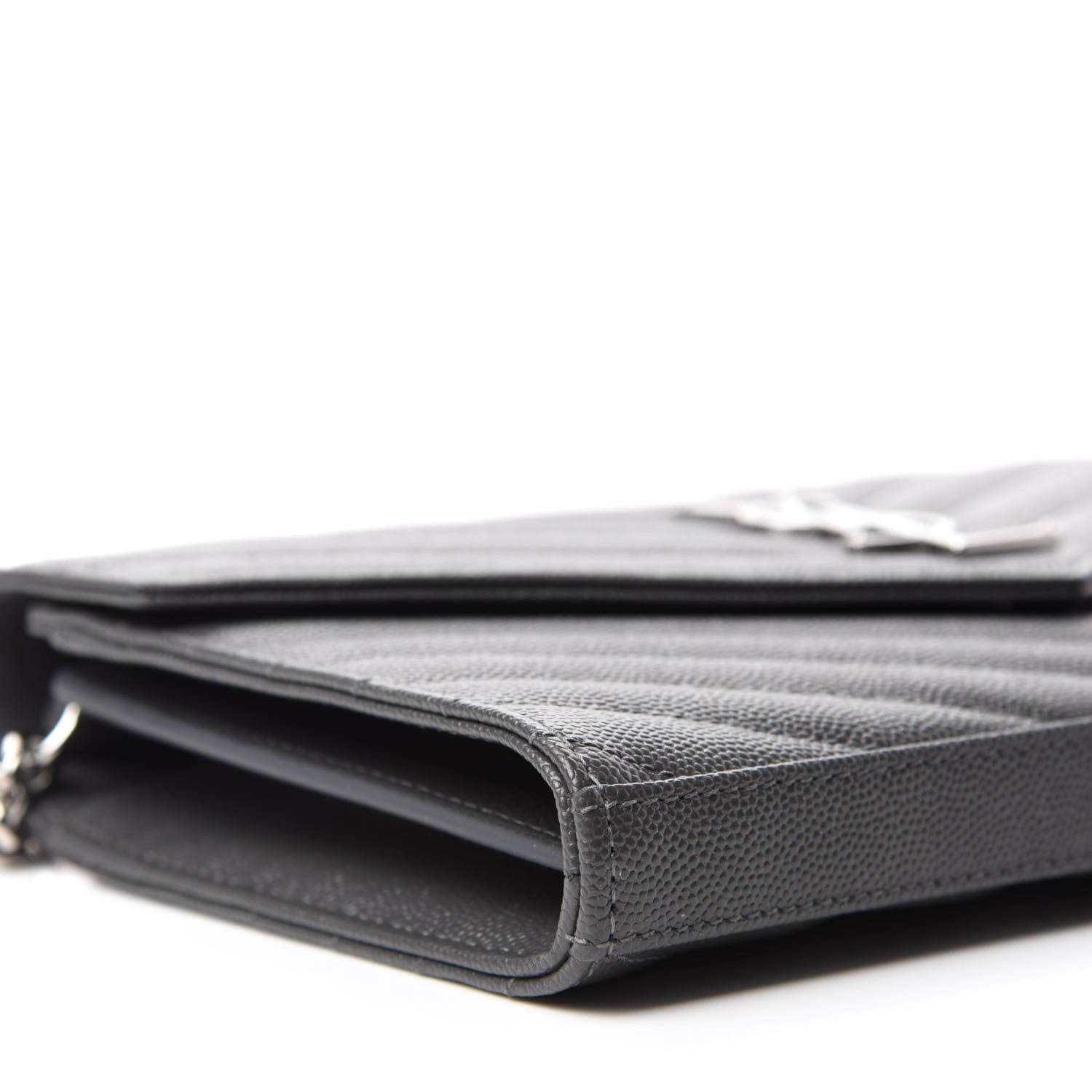 Saint Laurent Grain De Poudre Matelasse Chevron Monogram Chain Wallet Storm 6 of 10