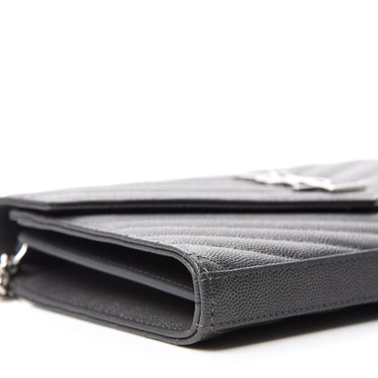 Saint Laurent Grain De Poudre Matelasse Chevron Monogram Chain Wallet Storm 6 of 10
